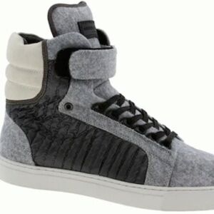 Gray and Black Android Homme High-Top Sneakers with Quilted Panels